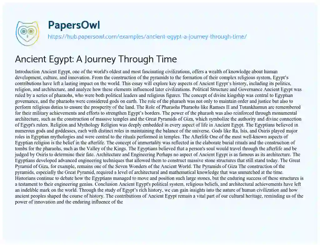 Essay on Ancient Egypt: A Journey Through Time