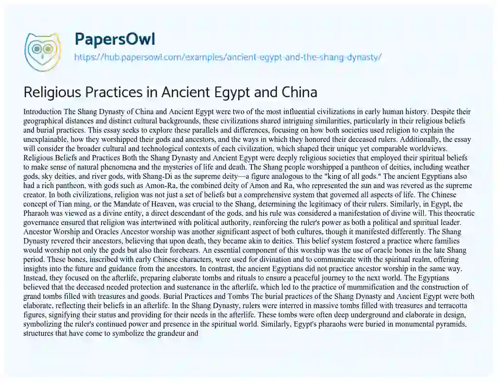 Essay on Religious Practices in Ancient Egypt and China