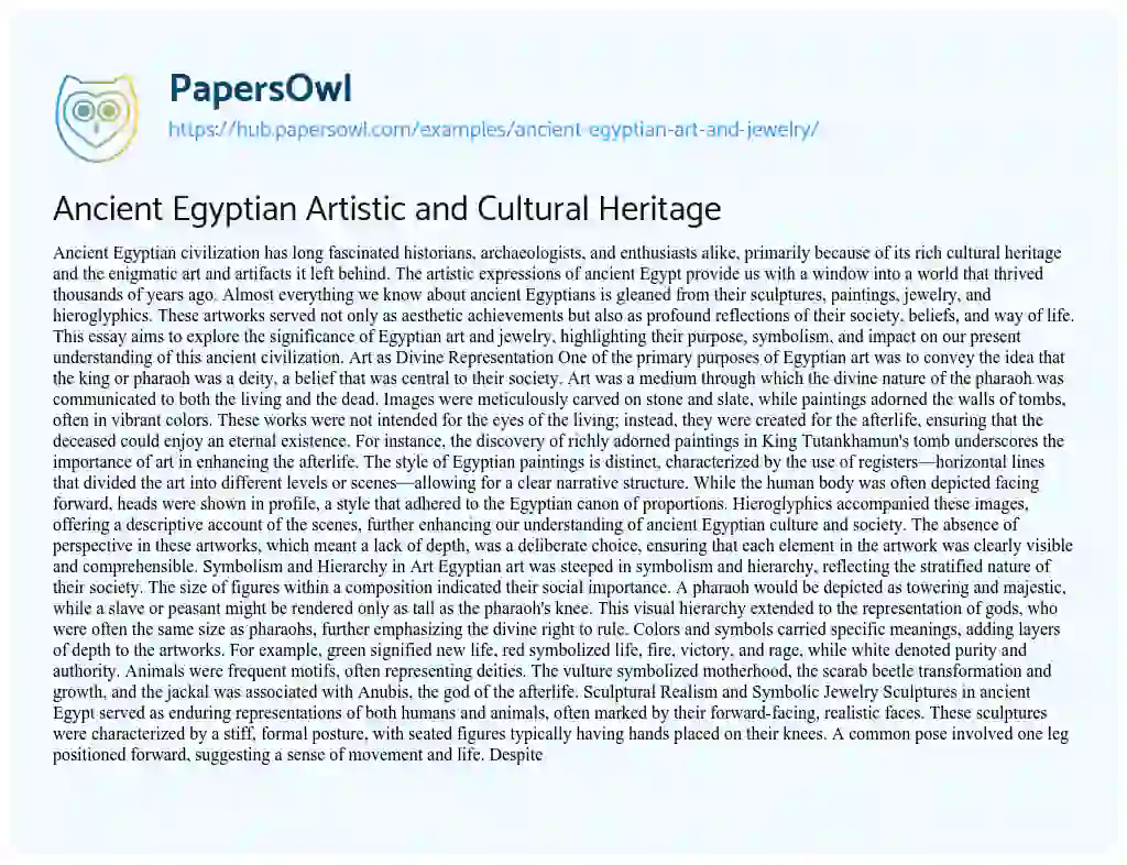 Essay on Ancient Egyptian Artistic and Cultural Heritage