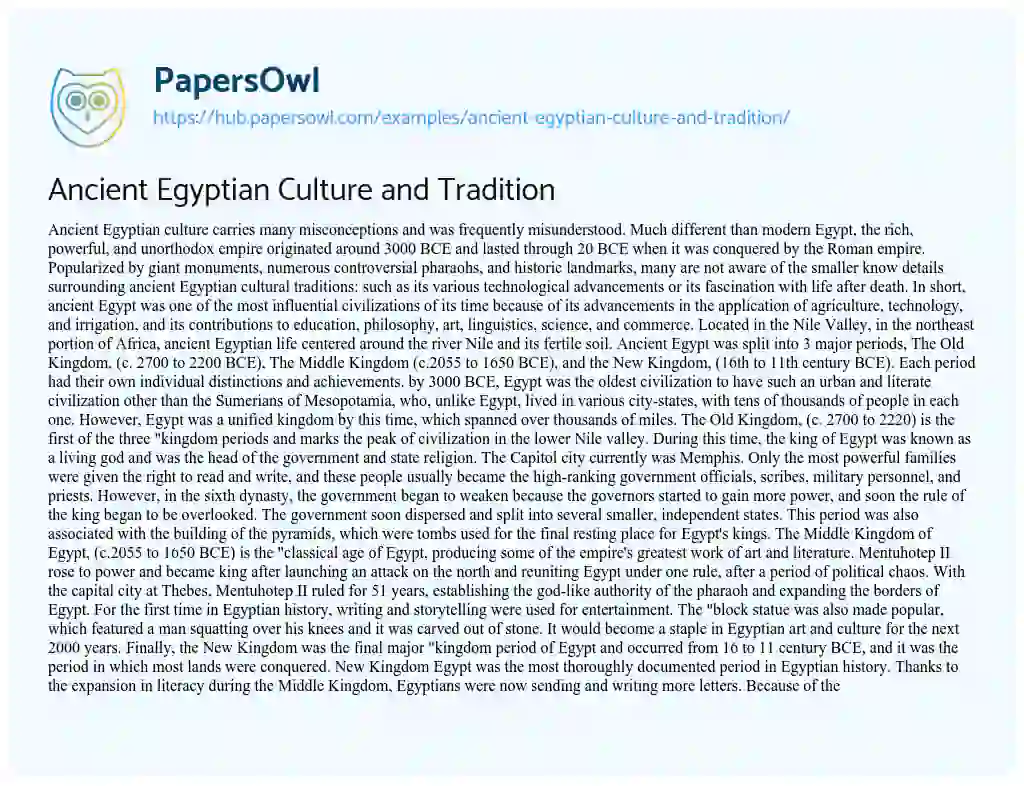 Essay on Ancient Egyptian Culture and Tradition