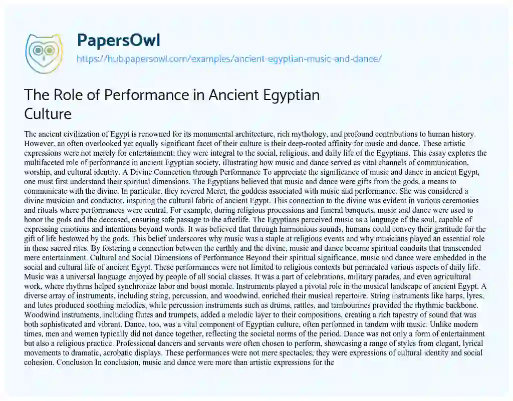 Essay on The Role of Performance in Ancient Egyptian Culture