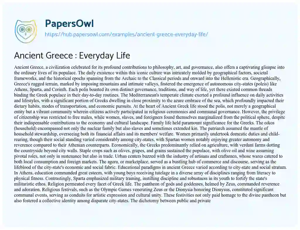 Essay on Ancient Greece : Everyday Life