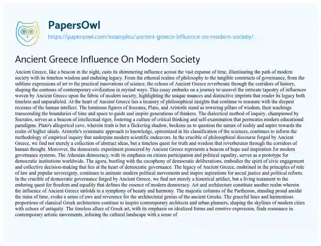 Essay on Ancient Greece Influence On Modern Society
