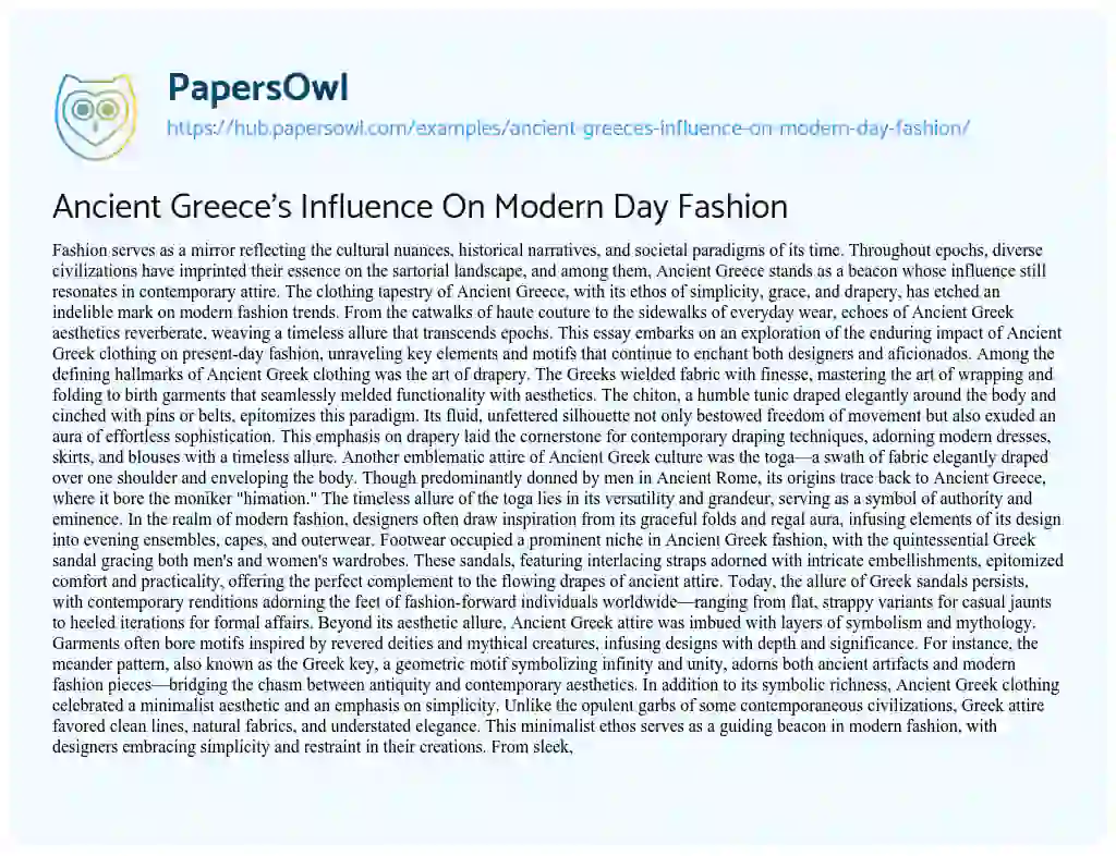Essay on Ancient Greece’s Influence On Modern Day Fashion