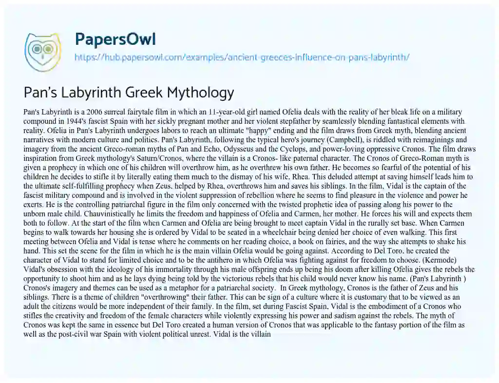 Essay on Pan’s Labyrinth Greek Mythology