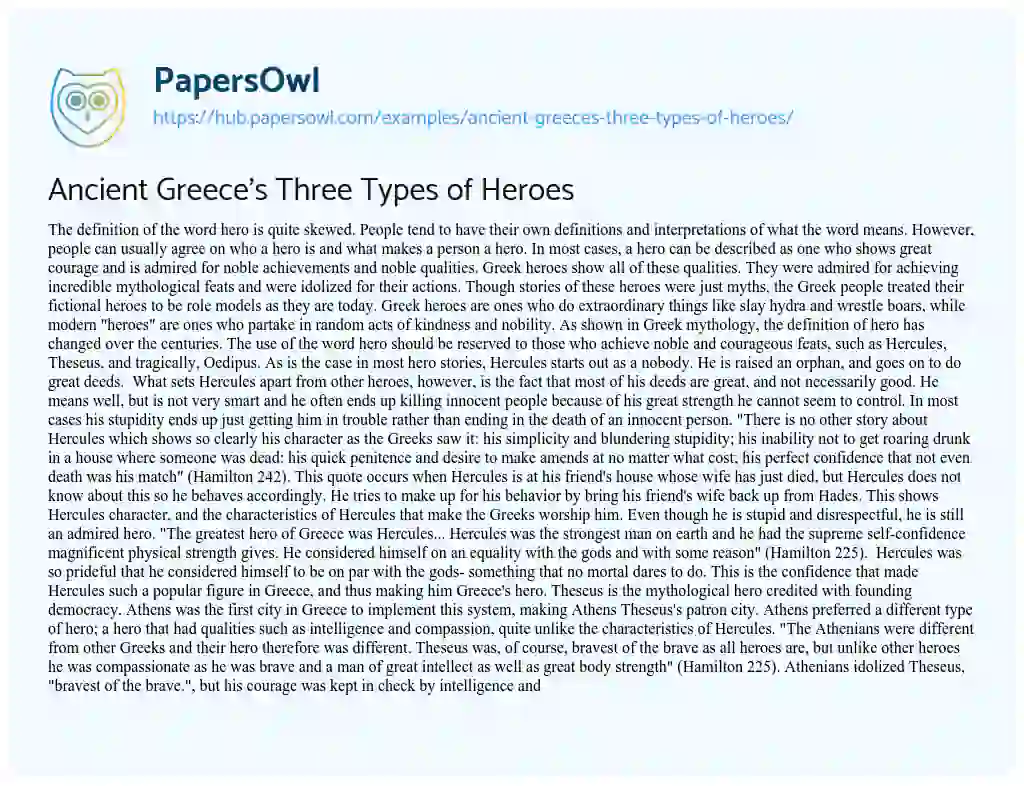 Essay on Ancient Greece’s Three Types of Heroes
