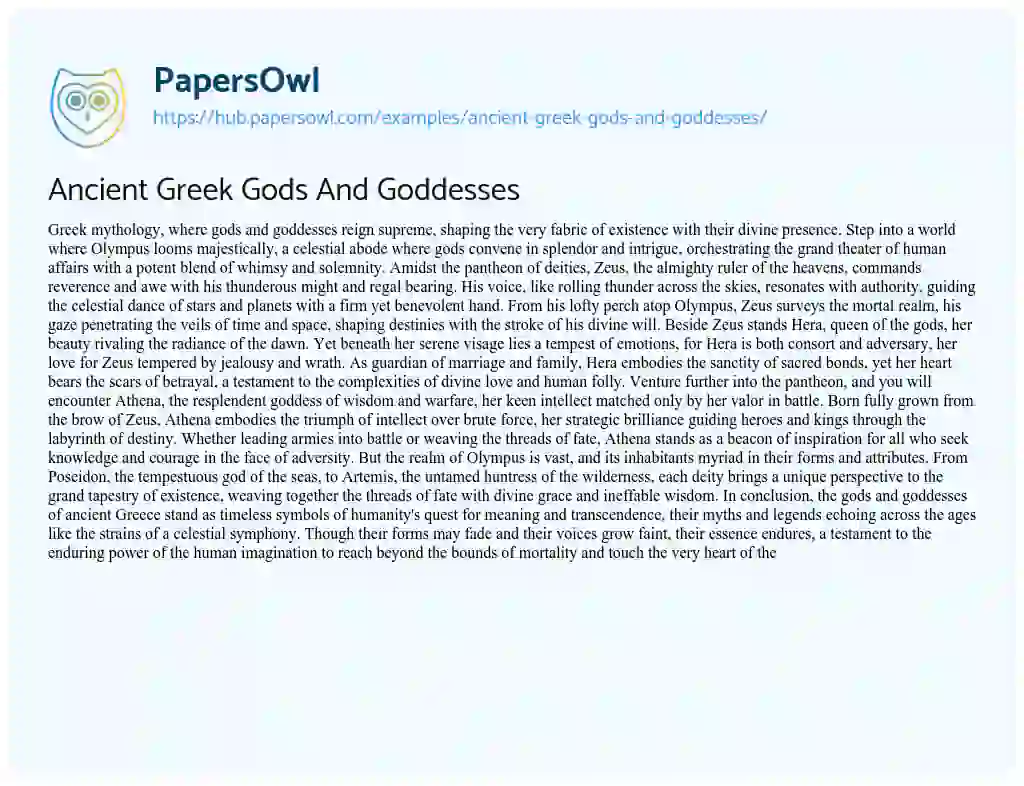 Essay on Ancient Greek Gods And Goddesses