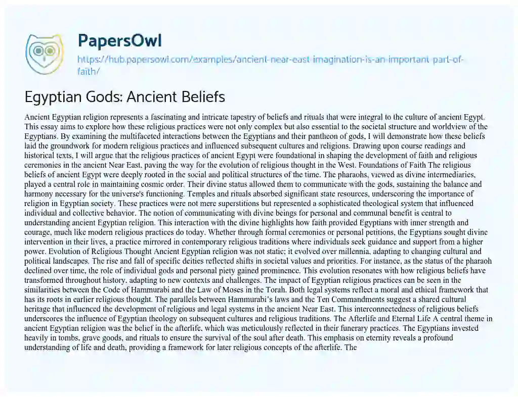 Essay on Egyptian Gods: Ancient Beliefs