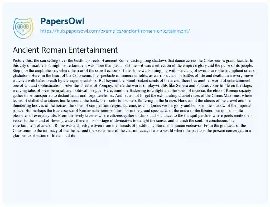 Essay on Ancient Roman Entertainment