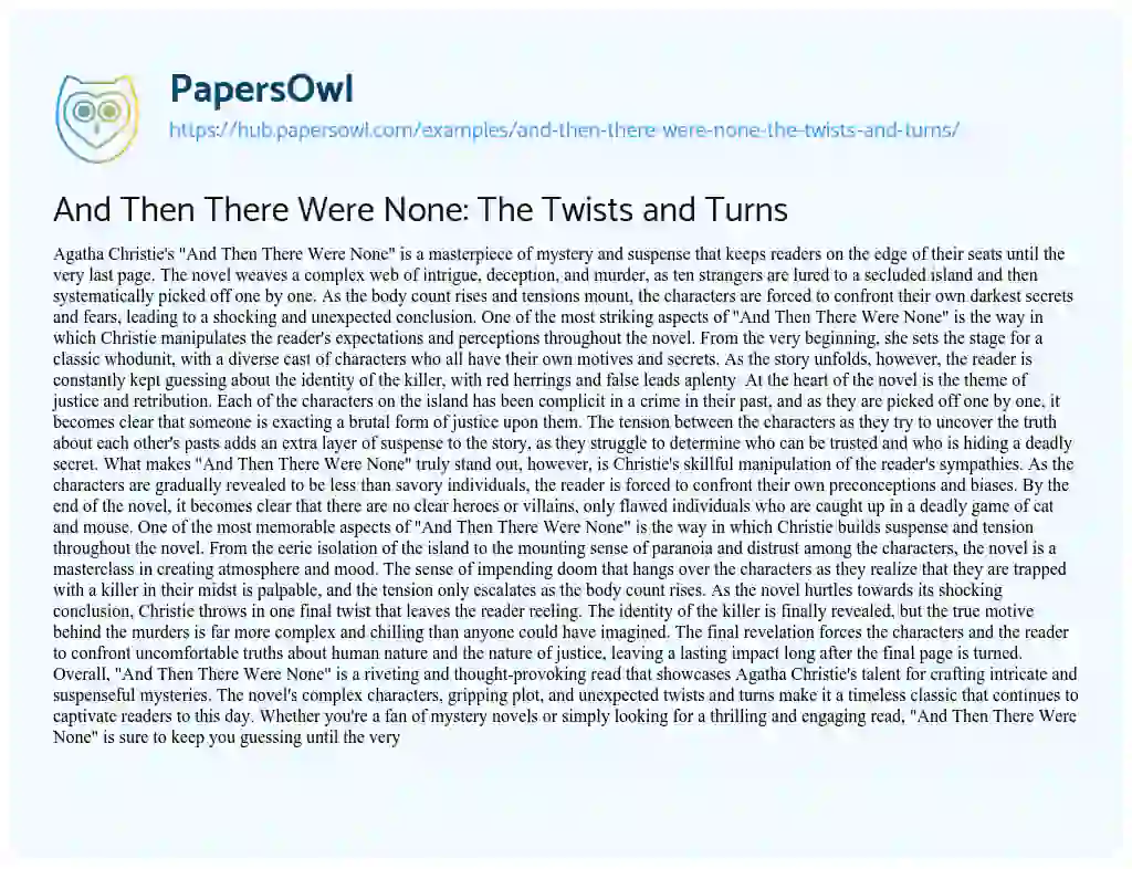 Essay on And Then There Were None: The Twists and Turns