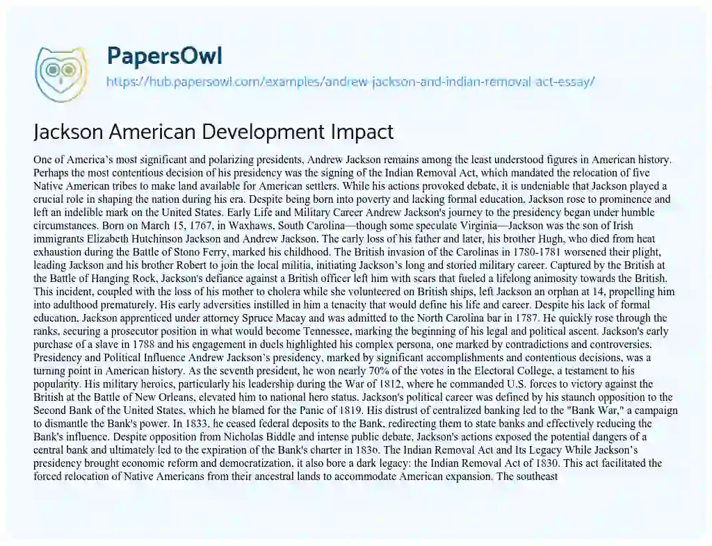 Essay on Jackson American Development Impact