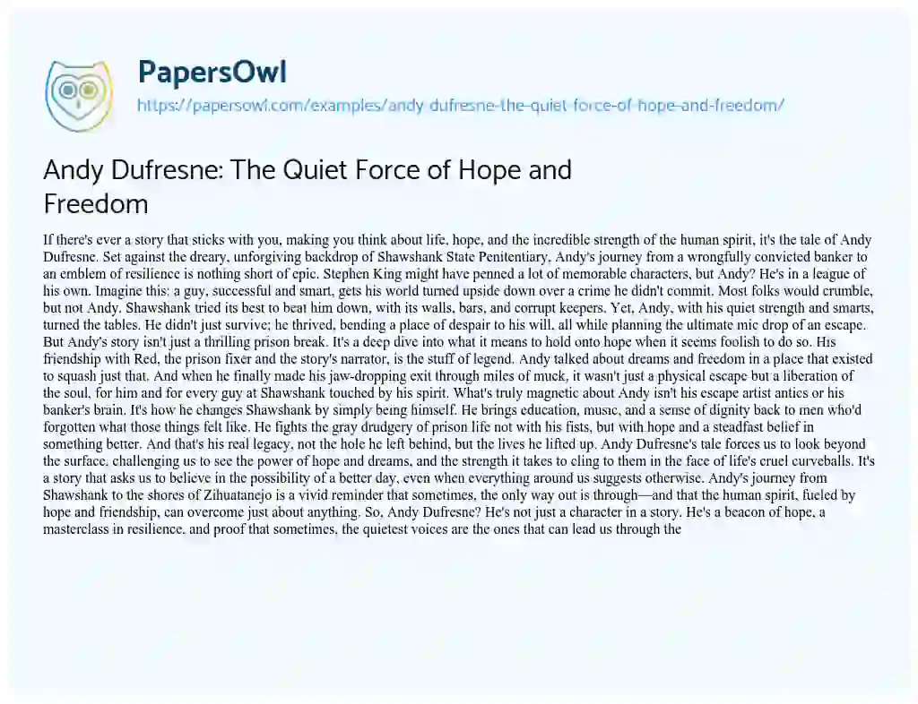 Essay on Andy Dufresne: The Quiet Force of Hope and Freedom