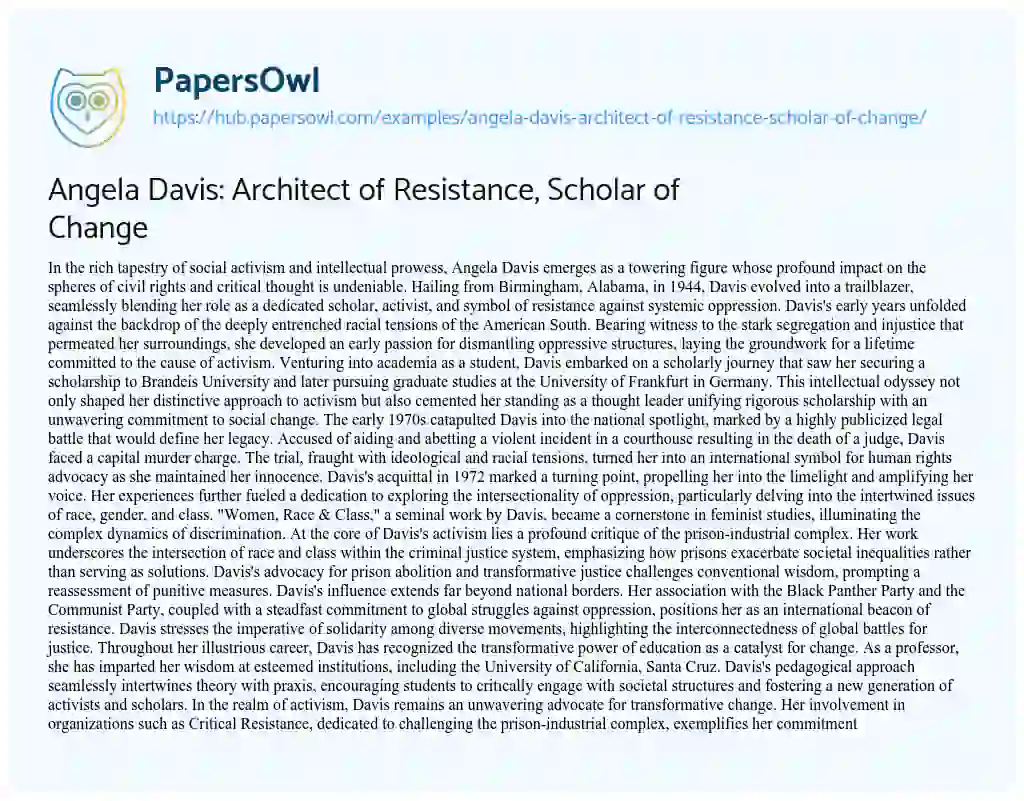 Essay on Angela Davis: Architect of Resistance, Scholar of Change