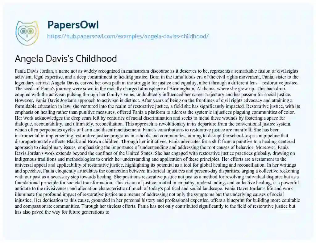 Essay on Angela Davis’s Childhood