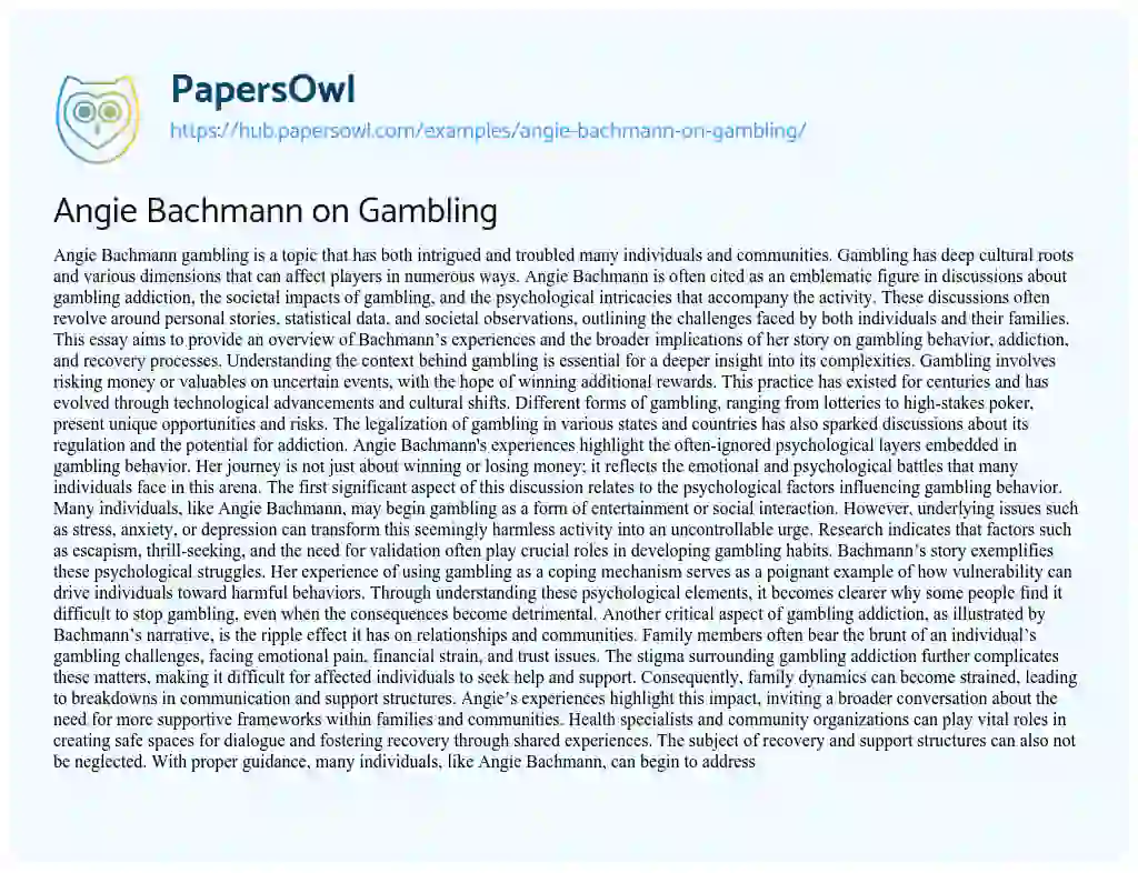 Essay on Angie Bachmann on Gambling