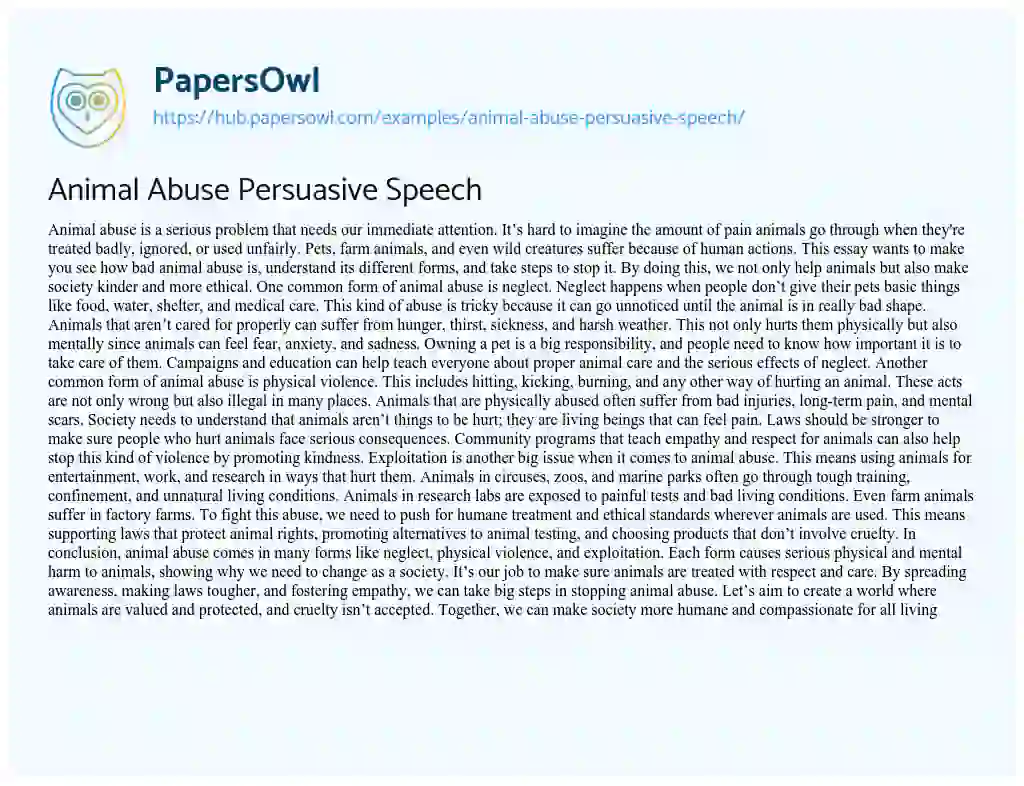 Essay on Animal Abuse Persuasive Speech