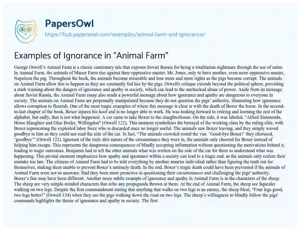 Essay on Examples of Ignorance in “Animal Farm”