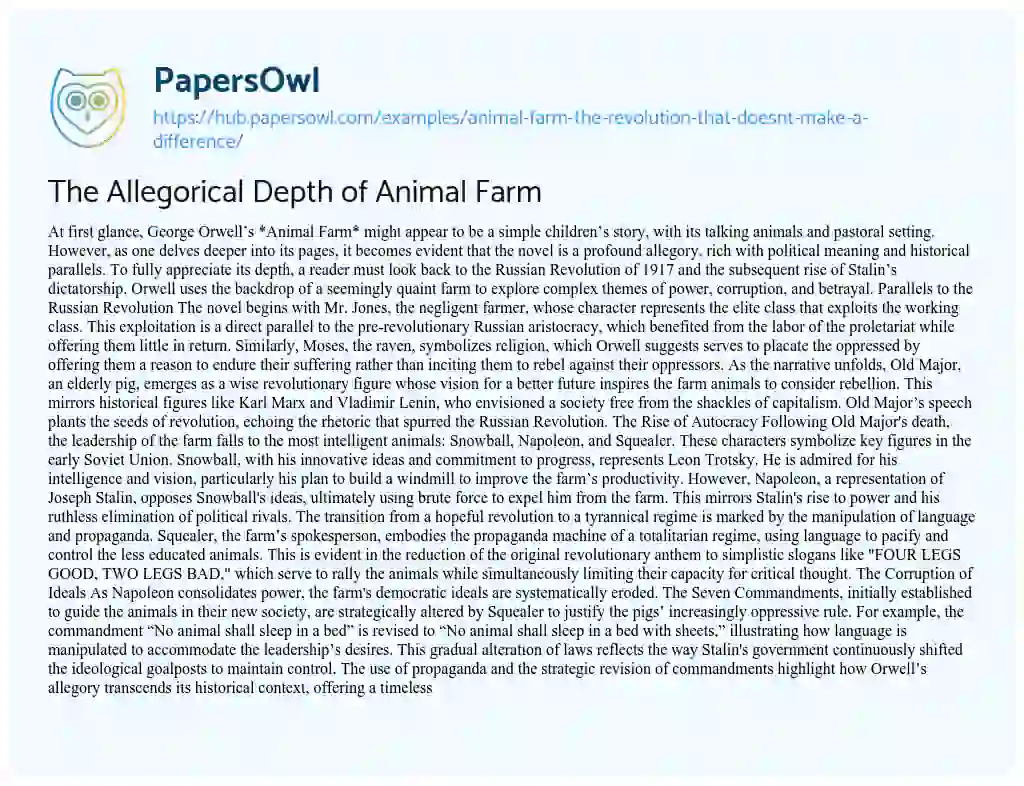 Essay on The Allegorical Depth of Animal Farm