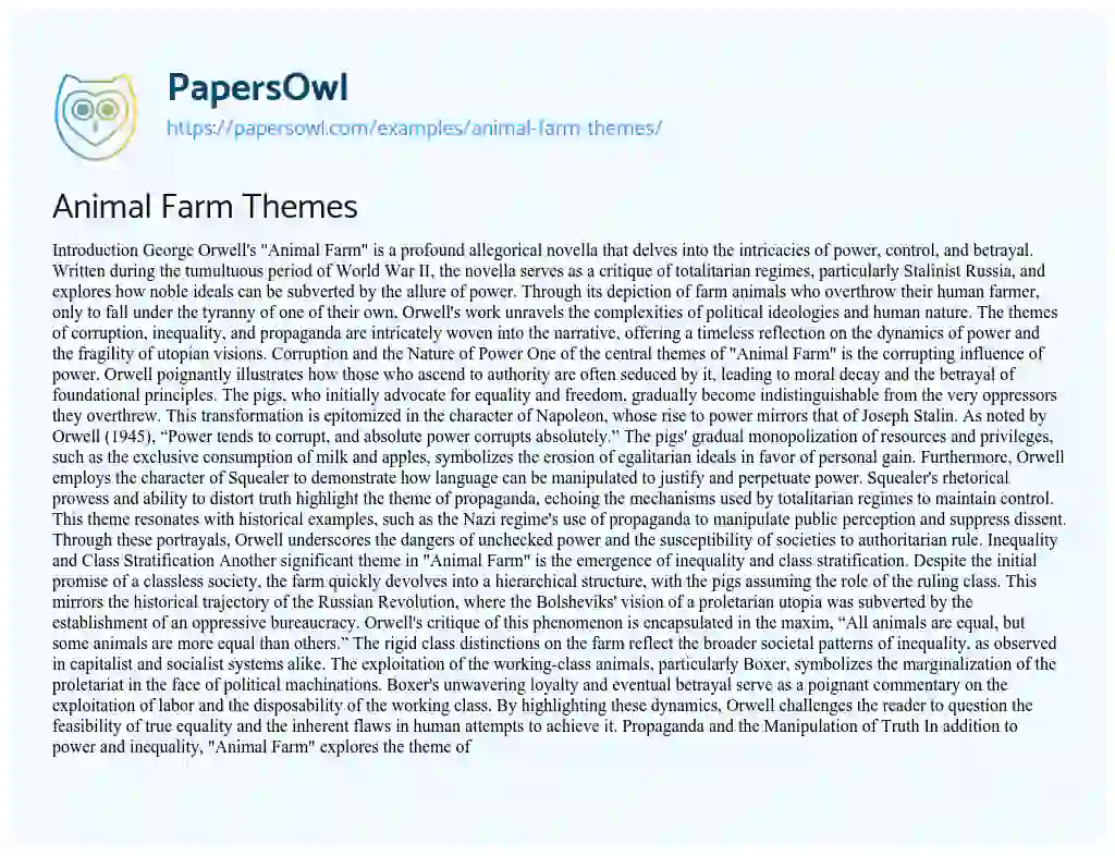 Essay on Animal Farm Themes