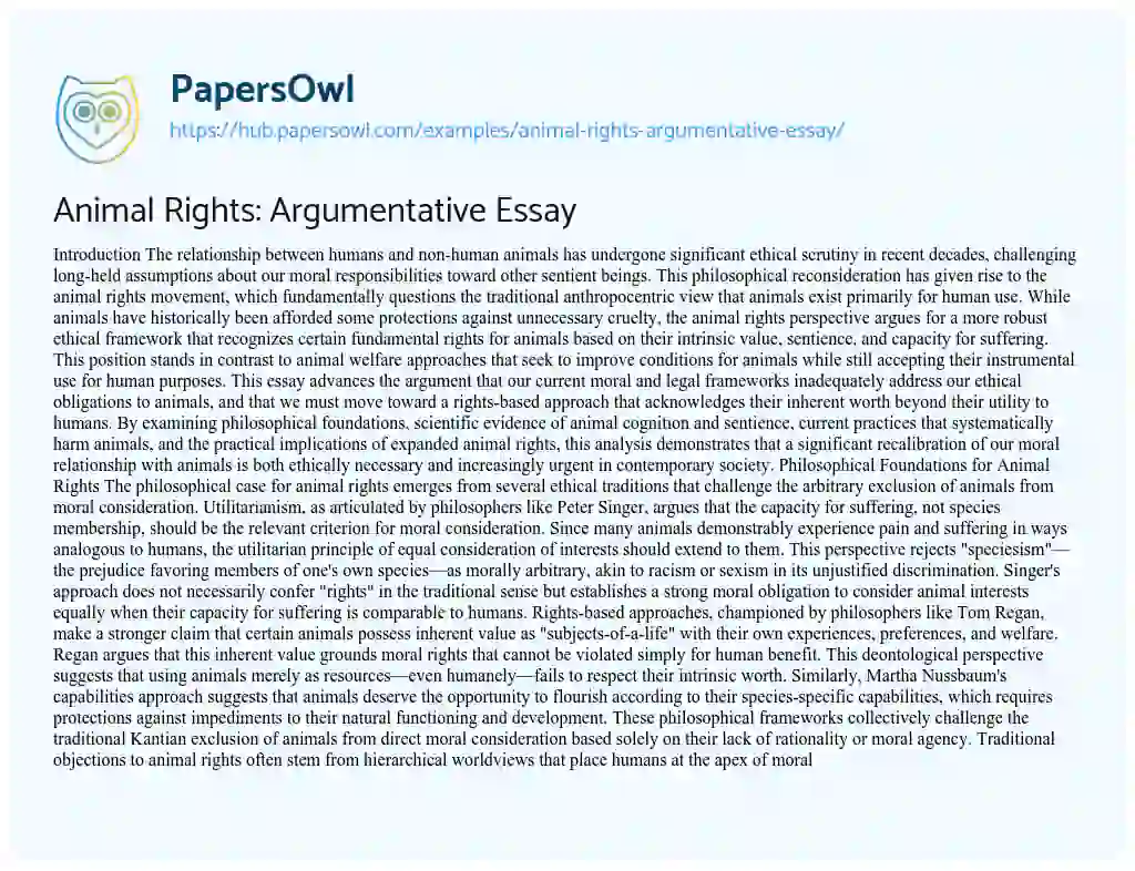 Essay on Animal Rights: Argumentative Essay