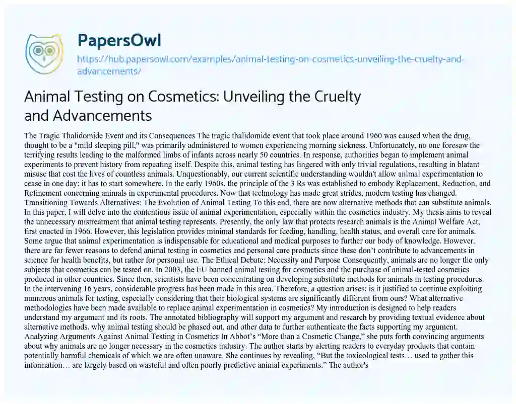 Essay on Animal Testing on Cosmetics: Unveiling the Cruelty and Advancements