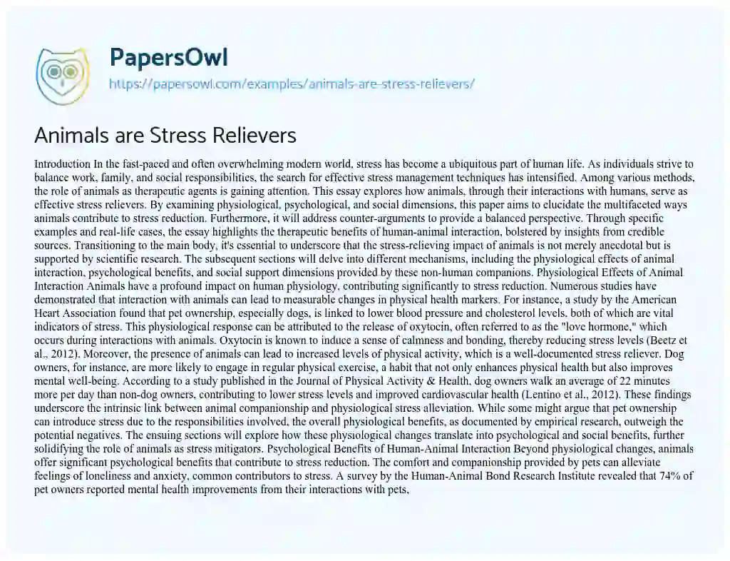 Essay on Animals are Stress Relievers
