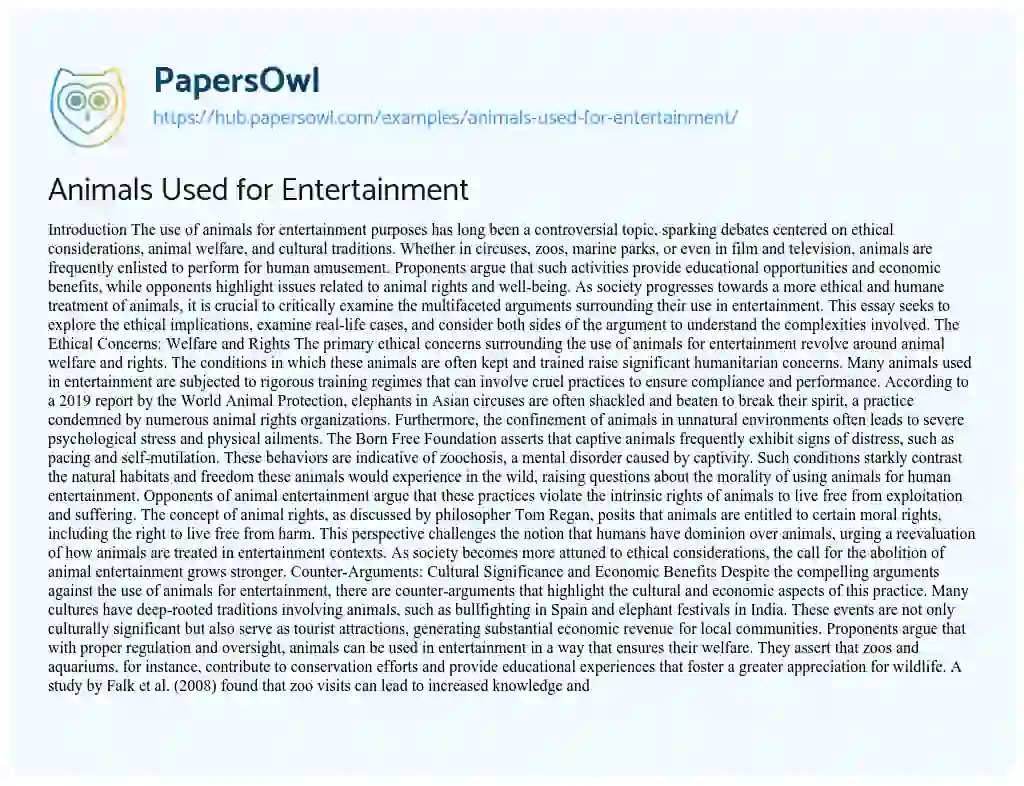 Essay on Animals Used for Entertainment
