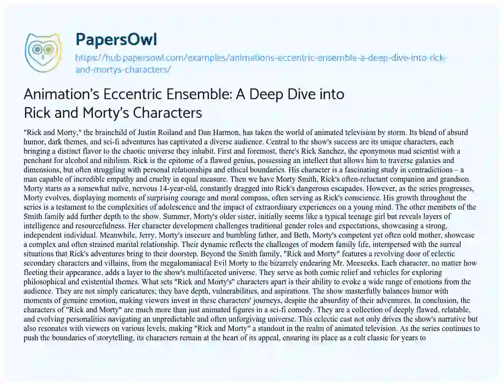 Essay on Animation’s Eccentric Ensemble: A Deep Dive into Rick and Morty’s Characters