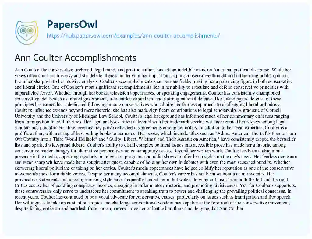 Essay on Ann Coulter Accomplishments