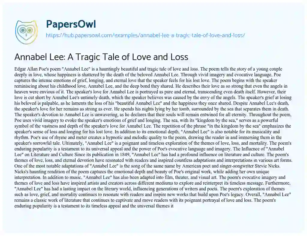 Essay on Annabel Lee: A Tragic Tale of Love and Loss