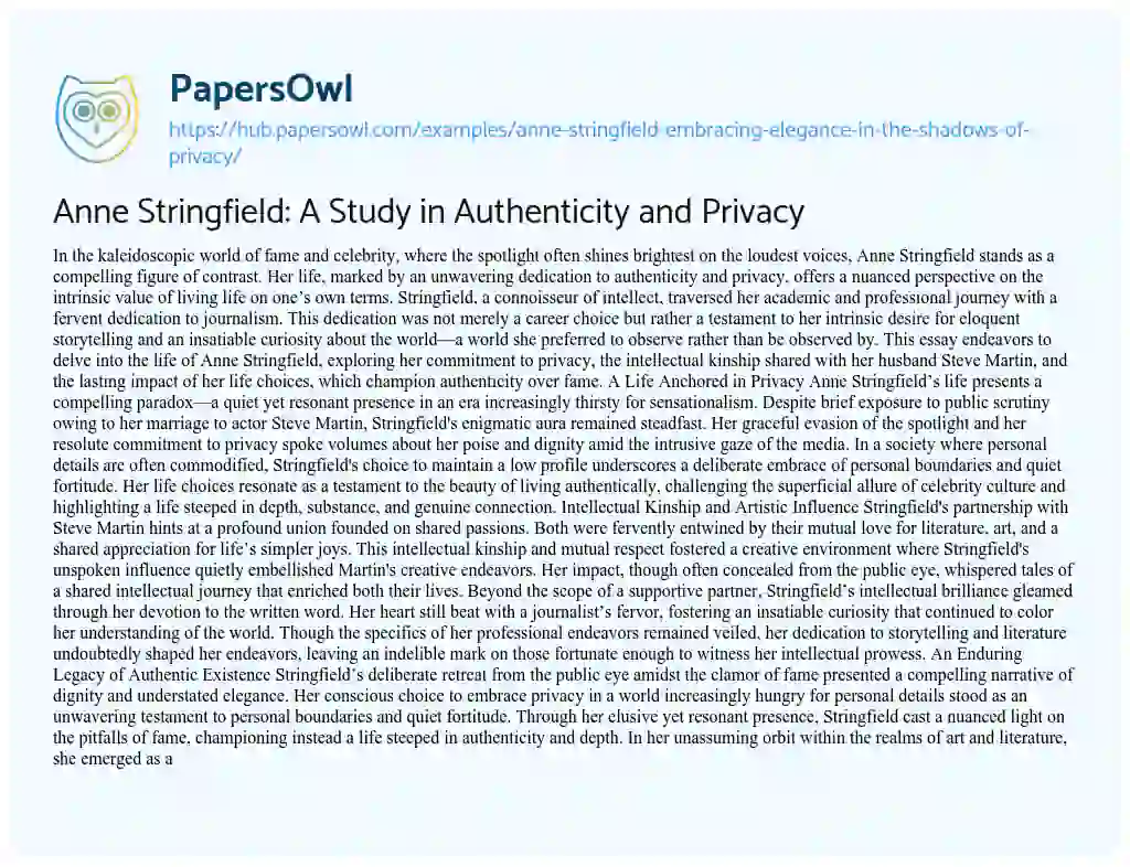Essay on Anne Stringfield: A Study in Authenticity and Privacy