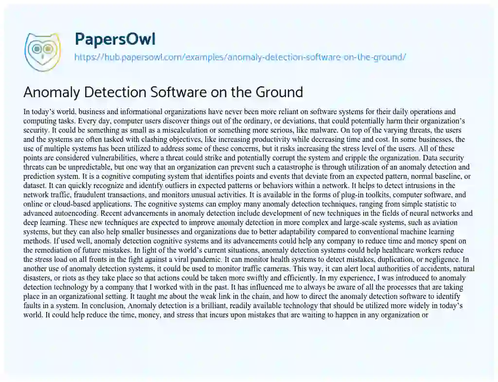 Essay on Anomaly Detection Software on the Ground