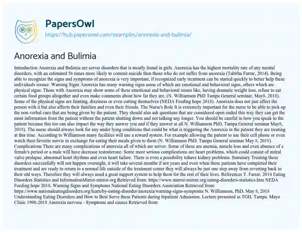 Essay on Anorexia and Bulimia