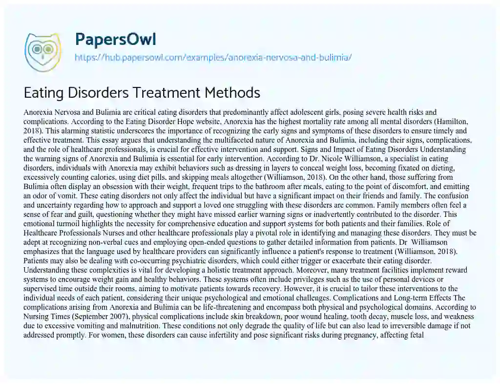Essay on Eating Disorders Treatment Methods