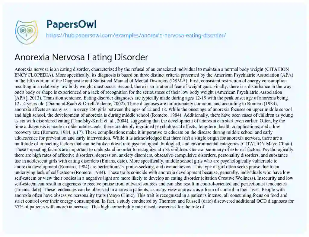 Essay on Anorexia Nervosa Eating Disorder