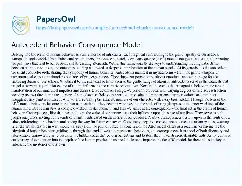 Essay on Antecedent Behavior Consequence Model