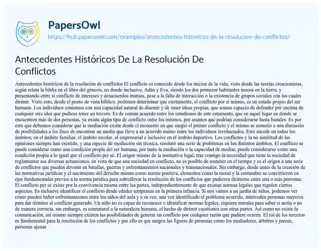 Essay on Antecedentes Históricos De La Resolución De Conflictos