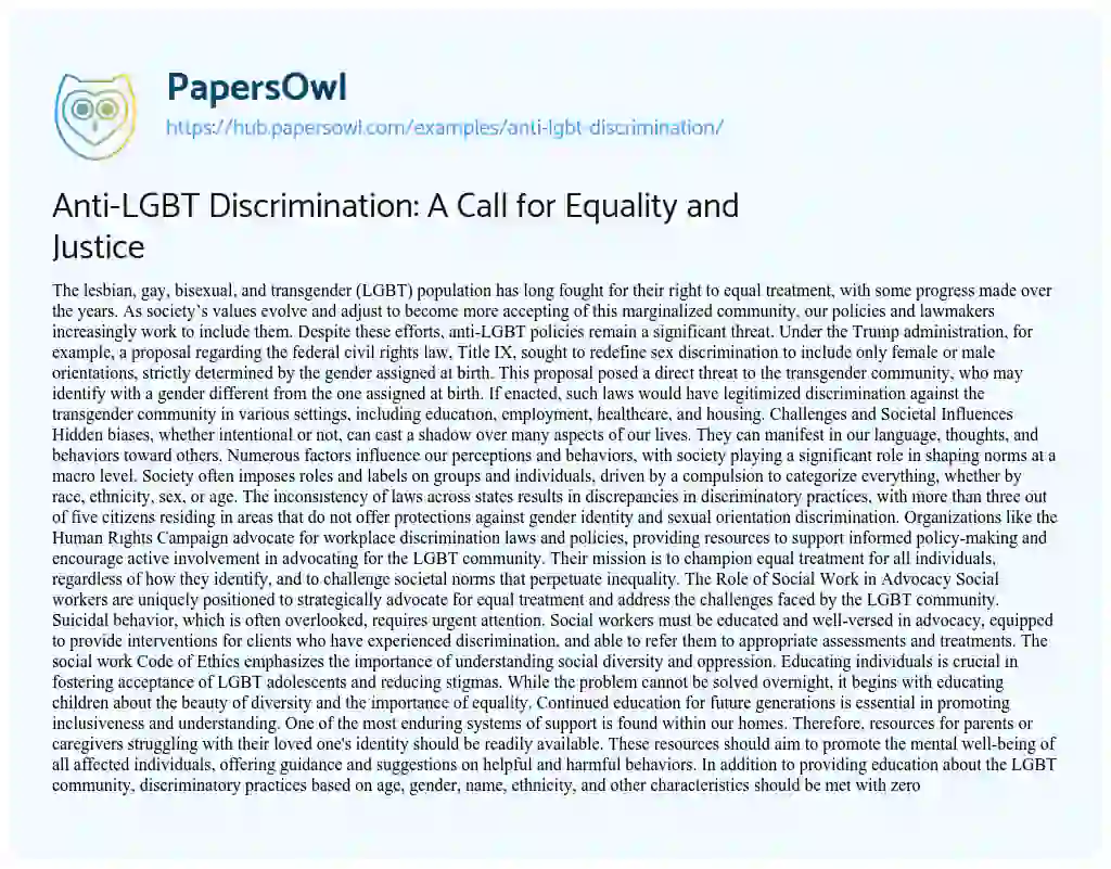Essay on Anti-LGBT Discrimination: A Call for Equality and Justice