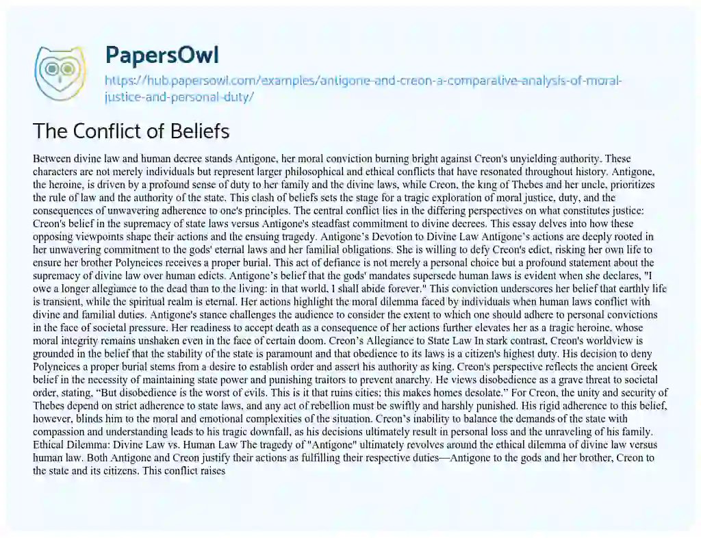 Essay on The Conflict of Beliefs