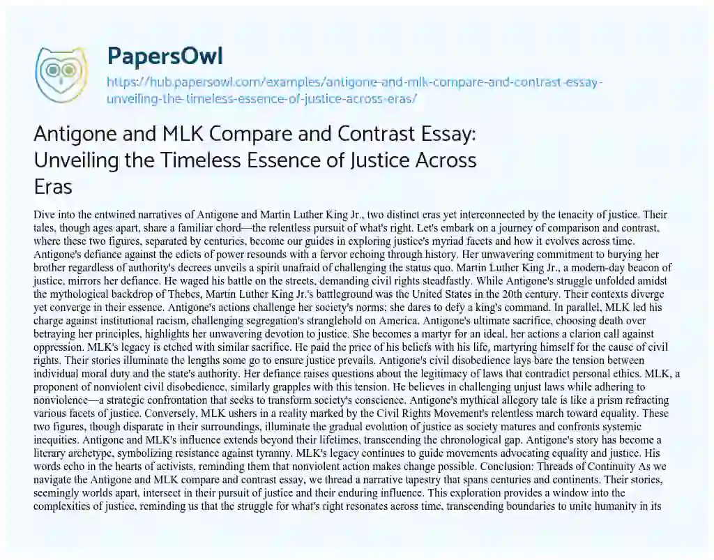 Essay on Antigone and MLK Compare and Contrast Essay: Unveiling the Timeless Essence of Justice Across Eras