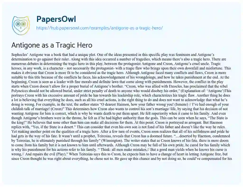 Essay on Antigone as a Tragic Hero