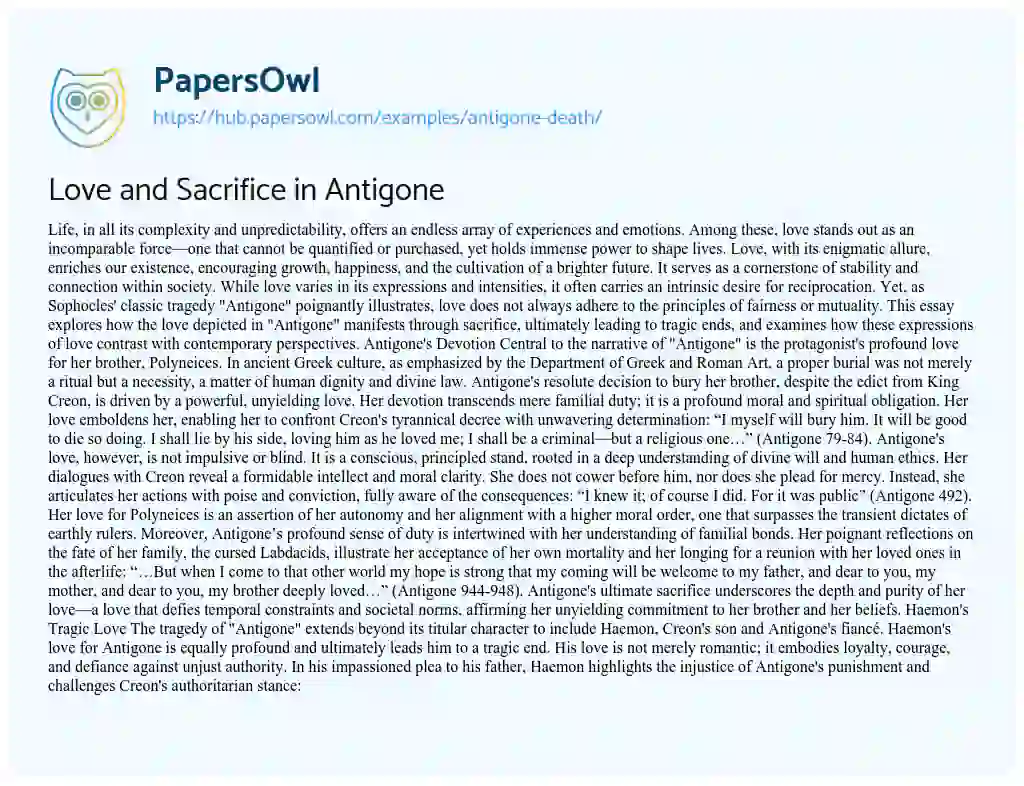 Essay on Love and Sacrifice in Antigone