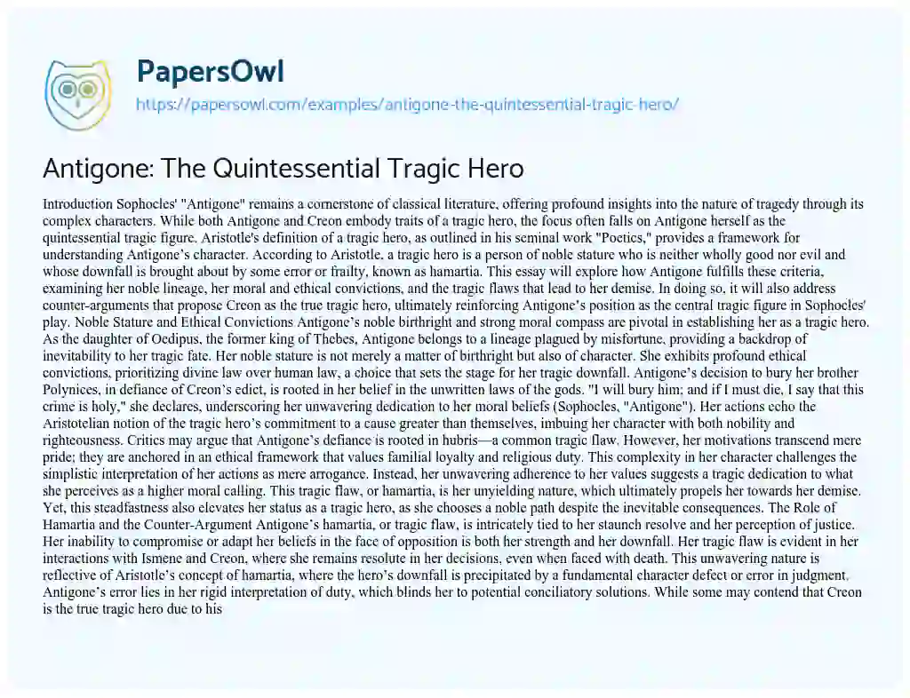 Essay on Antigone: The Quintessential Tragic Hero