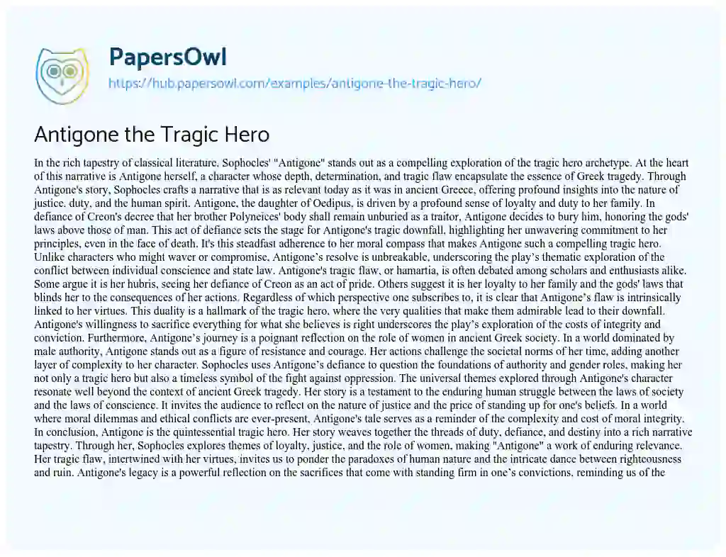 Essay on Antigone the Tragic Hero