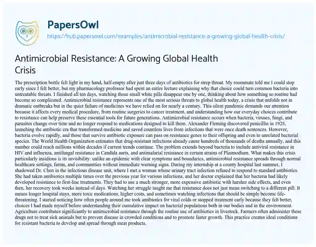 Essay on Antimicrobial Resistance: A Growing Global Health Crisis