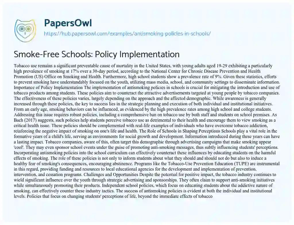 Essay on Smoke-Free Schools: Policy Implementation