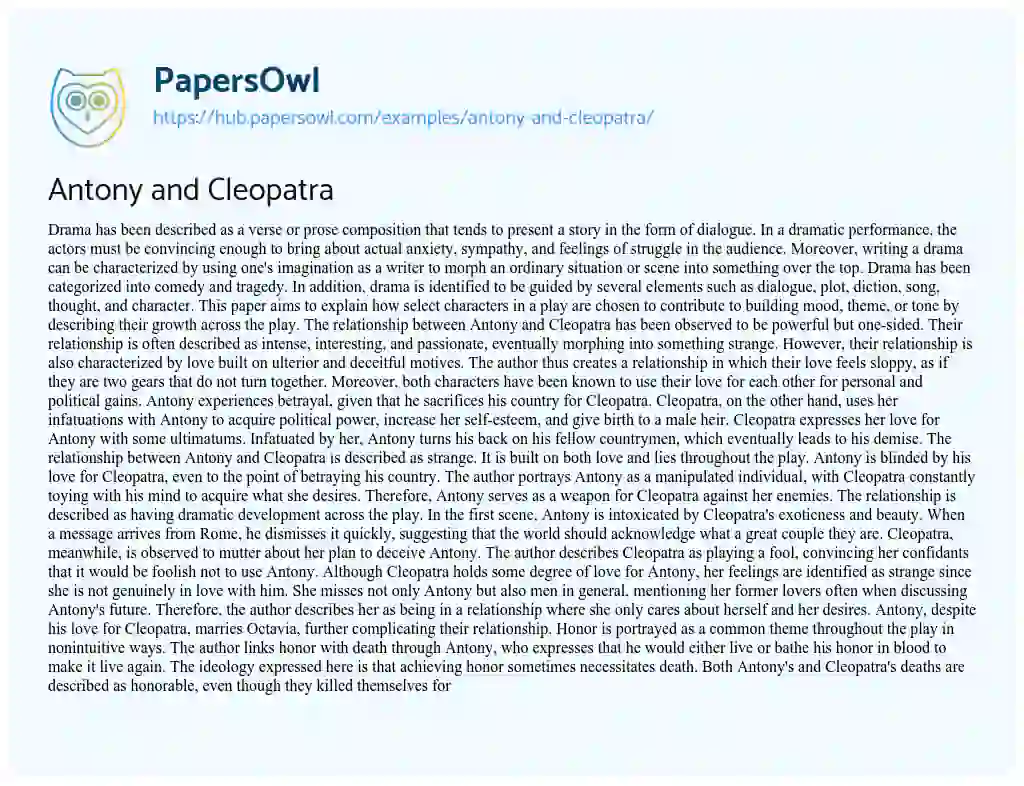 Essay on Antony and Cleopatra