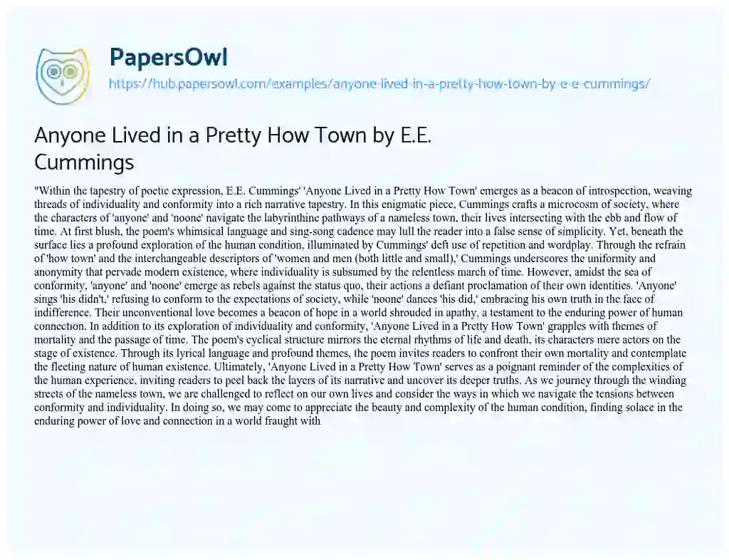 Essay on Anyone Lived in a Pretty How Town by E.E. Cummings