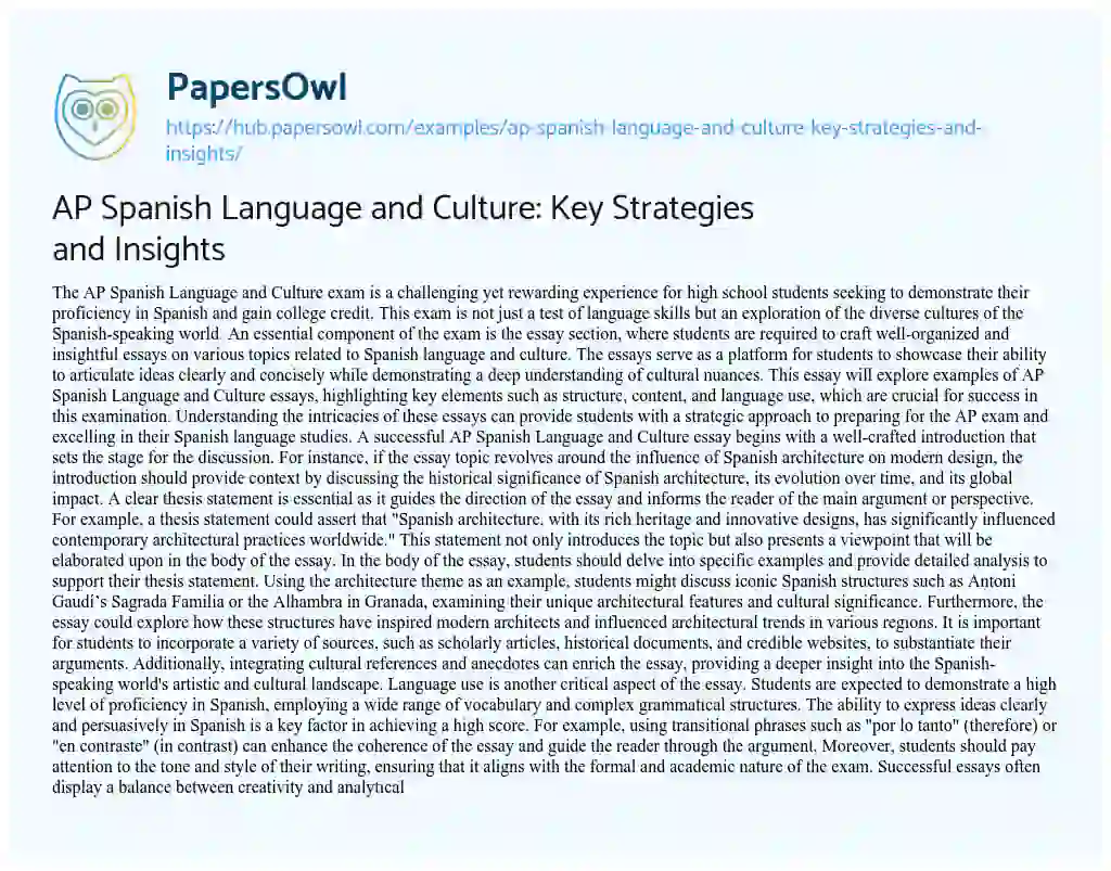 Essay on AP Spanish Language and Culture: Key Strategies and Insights