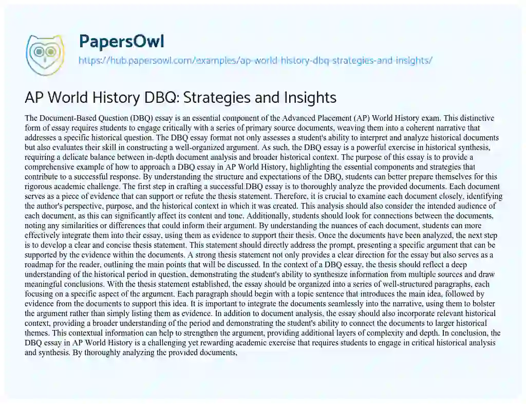 Essay on AP World History DBQ: Strategies and Insights